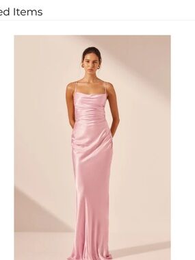 Shona Joy Satin Cowl Neck Gown in Blush Pink